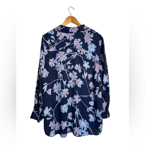 Foxcroft | Women’s Floral Long Sleeve Blouse | Navy Blue | Size 16W / 1X - Picture 4 of 4